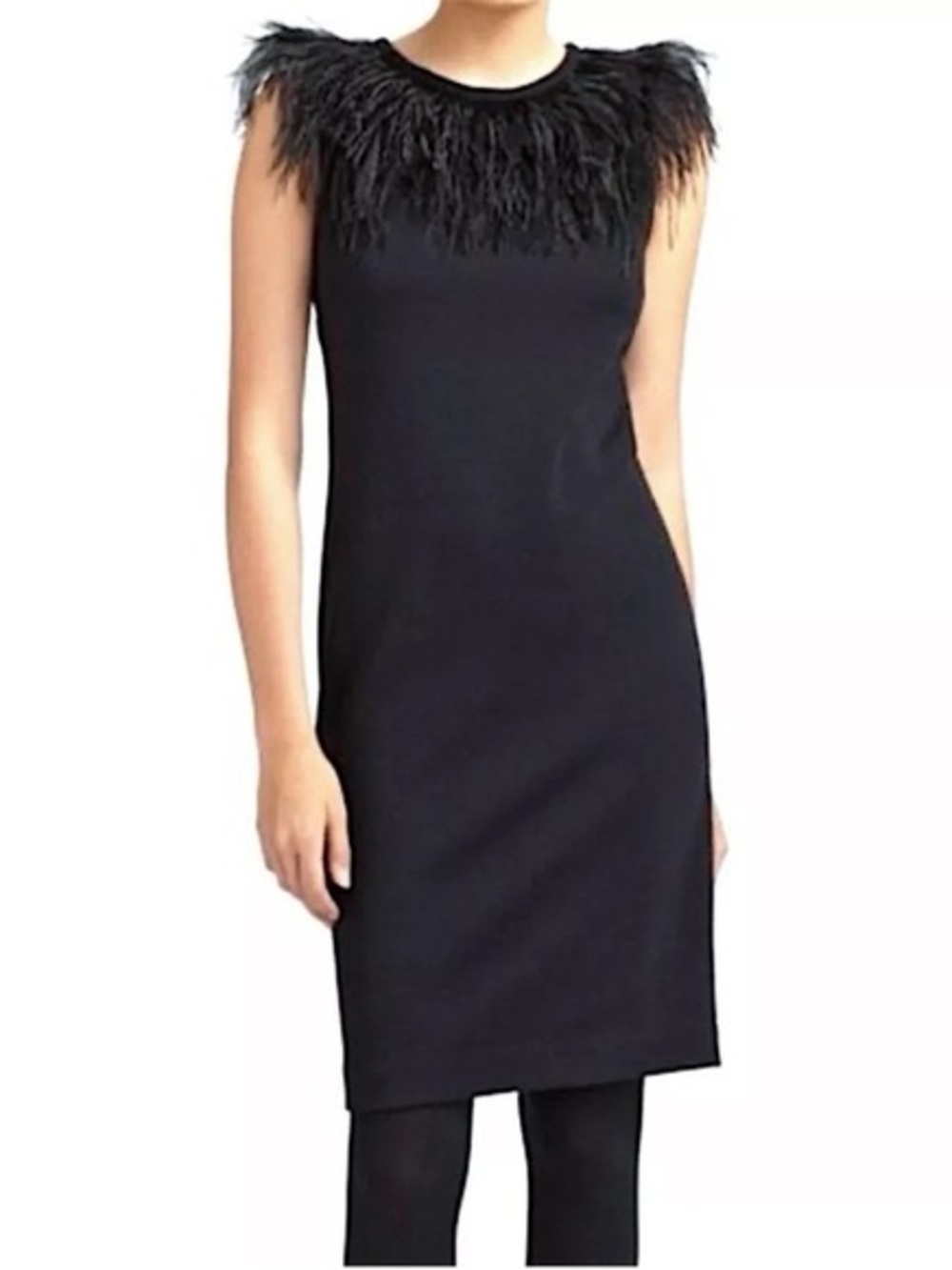 Tory Burch Black Ostrich Feather-Trim Midi Dress Size Small - Picture 2 of 10